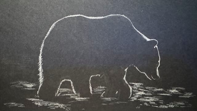 Bear in moonlight — chalk on dark paper